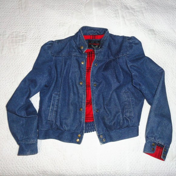 Vintage Jackets & Blazers - 80s Jean Jacket Red Plaid Lining